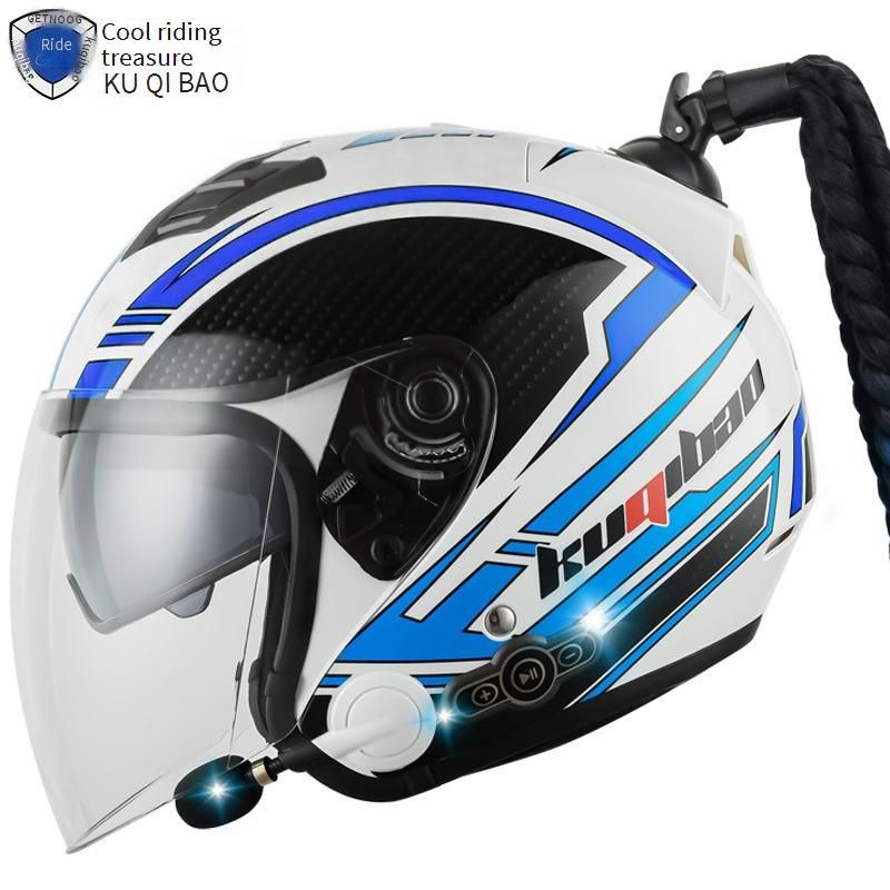 DOT- und 3C-zertifizierter Motorrad-Halbhelm mit Bluetooth und Geflecht – leichte ABS-Schale, Doppelvisier, universelle Passform für Männer und Frauen_voghion.com