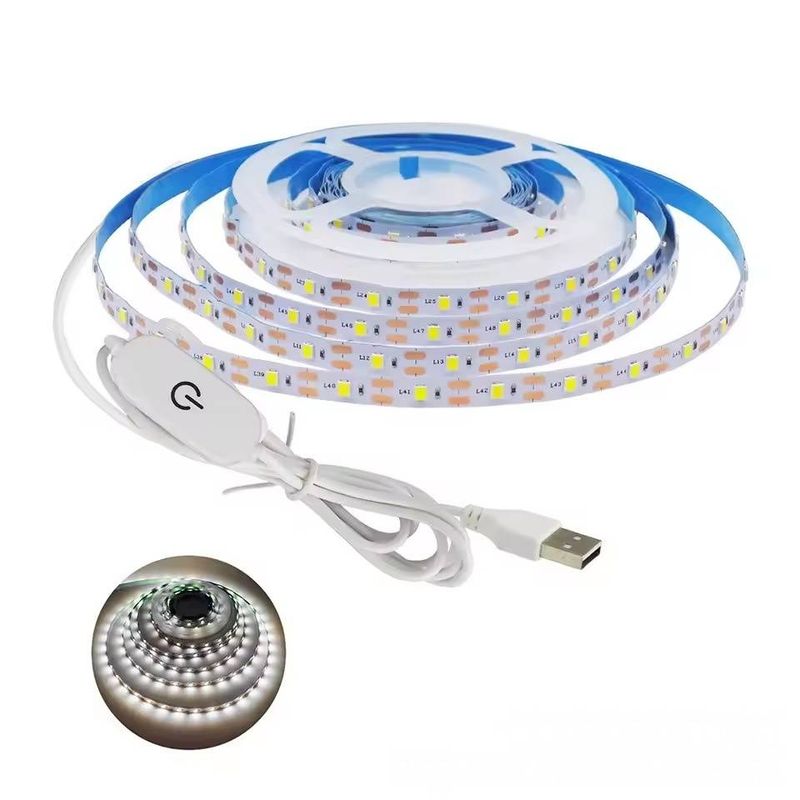 Tira de luces LED regulables por USB de 5 V, luz flexible de un solo color SMD 2835 para retroiluminación de TV, dormitorio y cocina, control táctil (1 m/2 m/3 m/4 m/5 m)_voghion.com