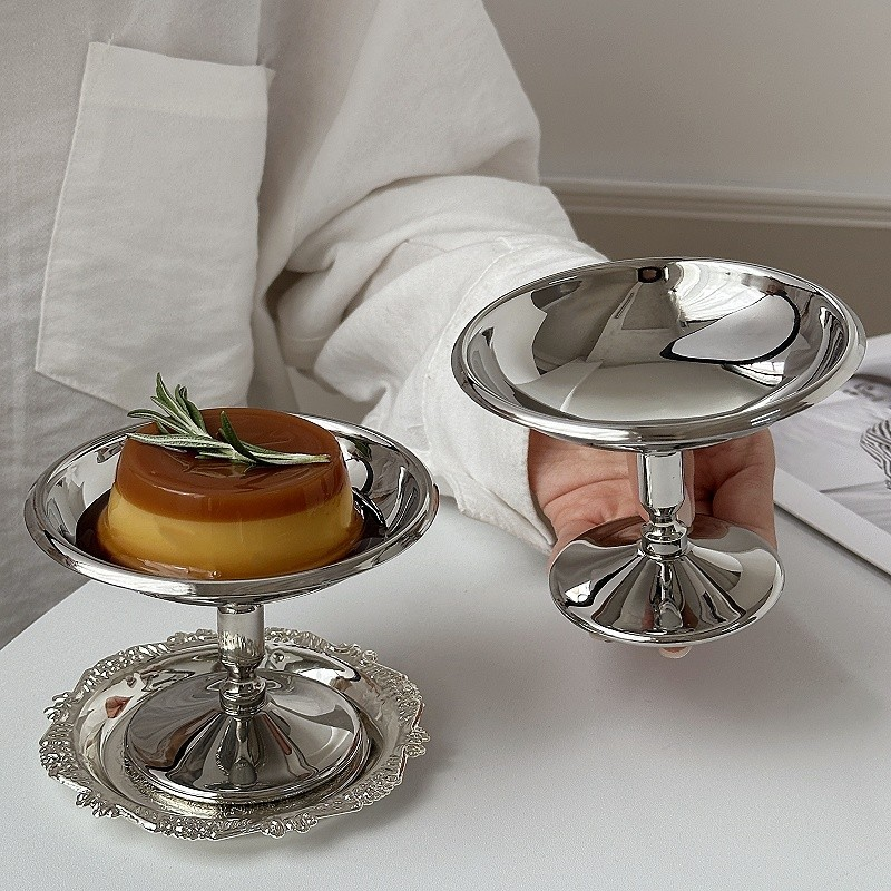Vintage Stainless Steel High Footed Dessert Cup, Ice Cream Pudding, Custard Bowl, Ins Style Ice Cream Cup_voghion.com