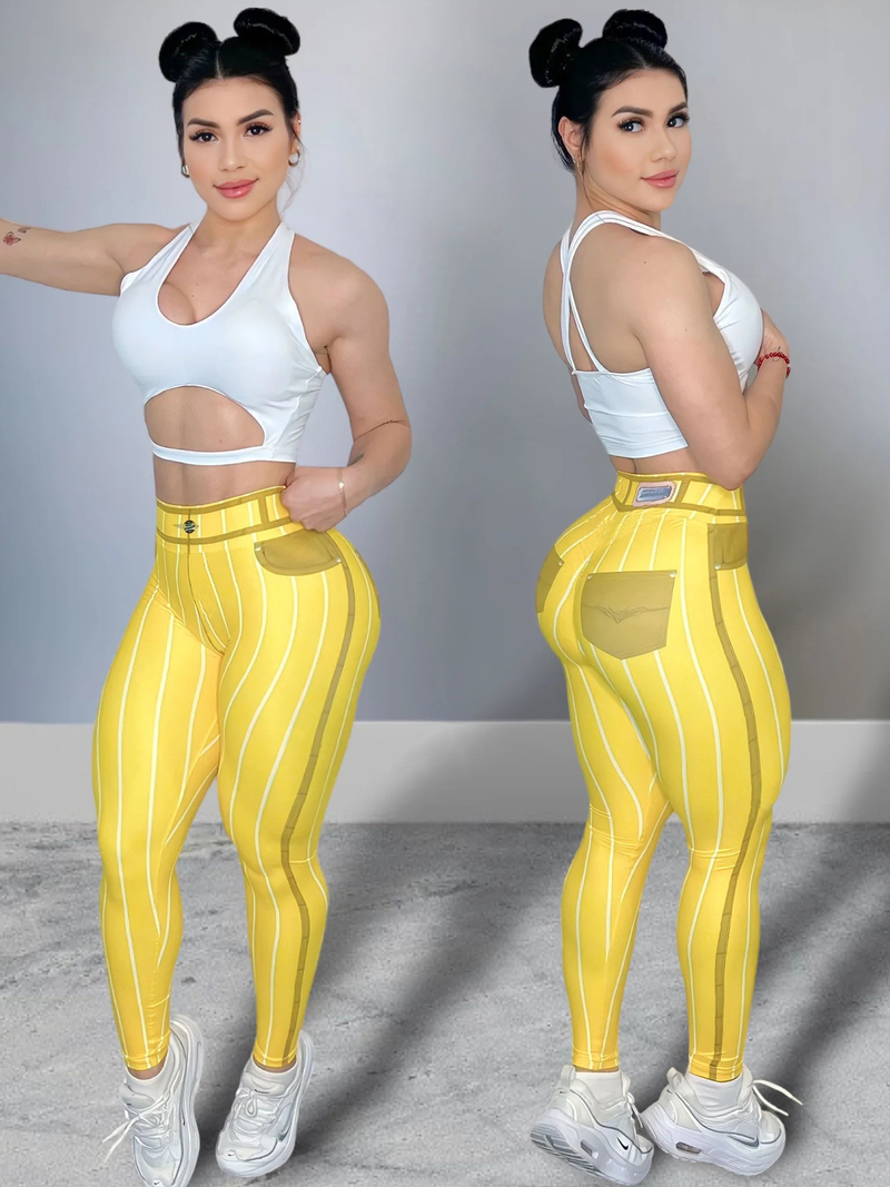 Pantalon de yoga imprimé ligne Imitation denim, taille haute, sexy, tendance, sport, fitness, pour femmes_voghion.com