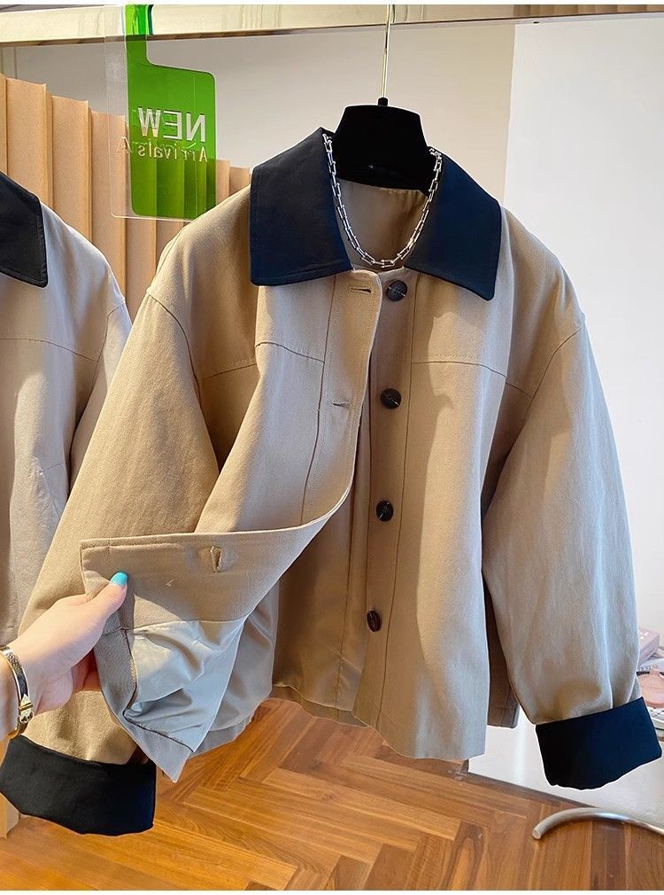 Women's High-end Color-blocking Lapel Trench Coat For Women Spring And Autumn 2024 New Loose Versatile Workwear Ja_voghion.com
