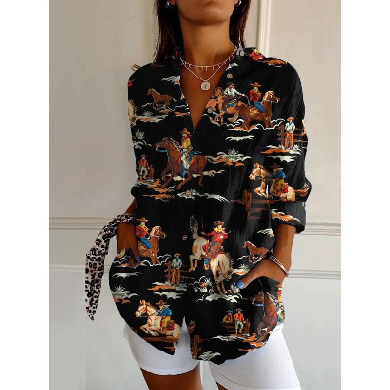 Chemise d'été tendance à sept manches pour femme Verve, motif animalier 3D_voghion.com