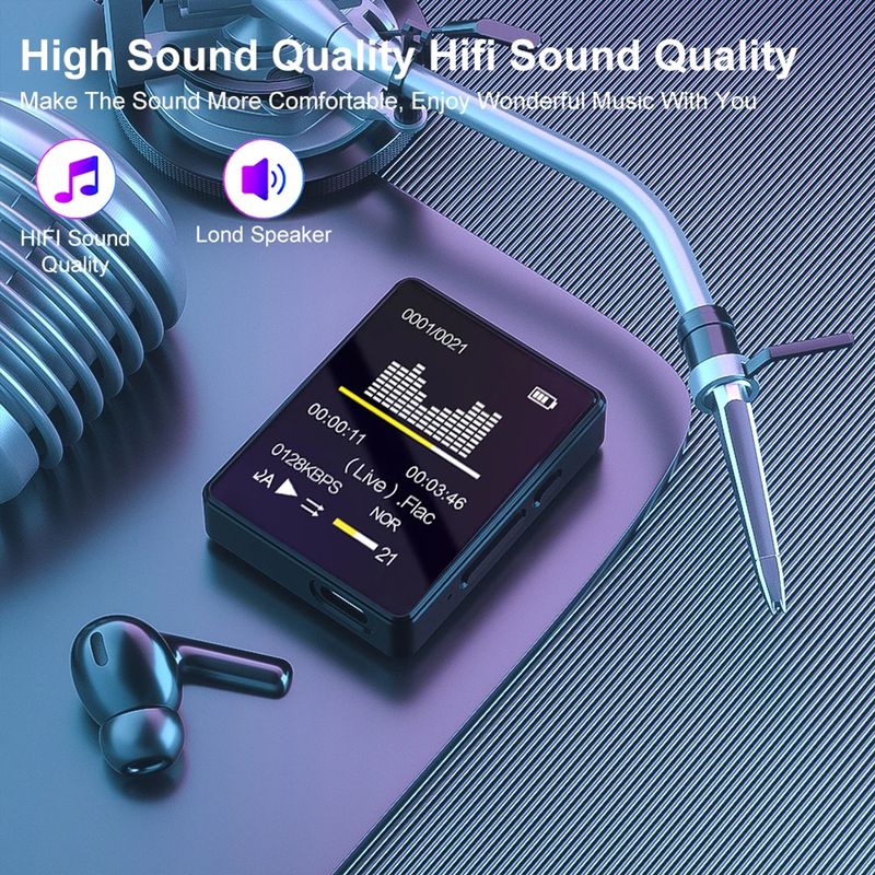 Portable MP3 Player Bluetooth 5.0 Music Stereo Speaker Mini MP4 With LED Screen Recording For Walkman_voghion.com
