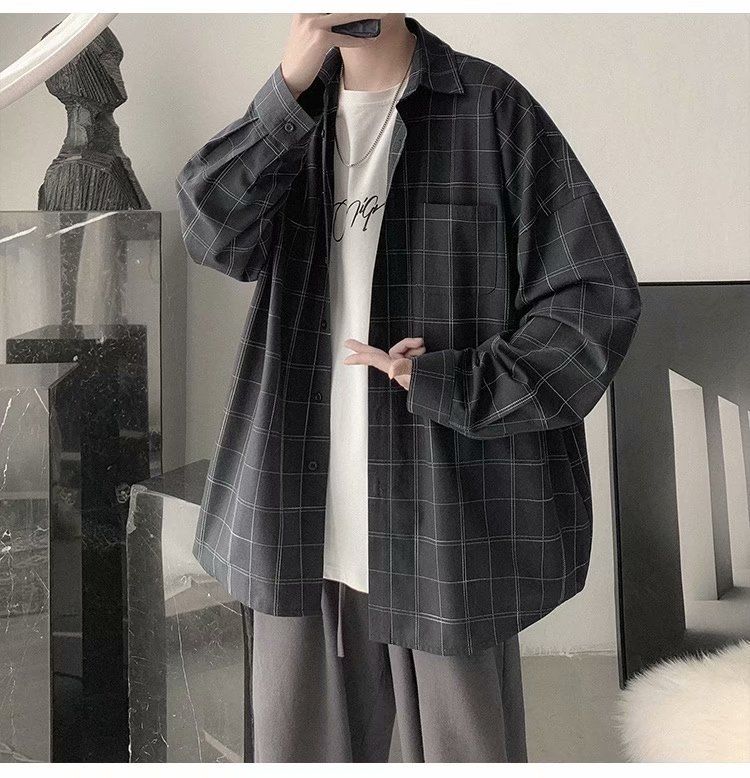 Camicia casual versatile sottile estiva da uomo a quadri retrò, versione coreana, vestiti alla moda in stile Hong Kong_voghion.com