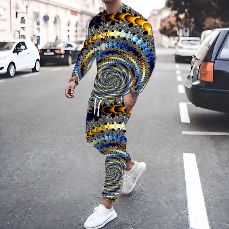 New Spring and Autumn Men's Fashionable 3D Printed Round Neck Sleeve T-shirt Long Pants Trendy Sports Set_voghion.com