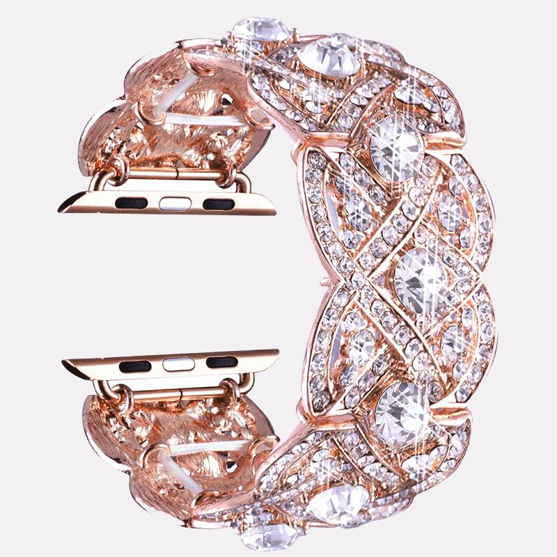 Vhodné pro Apple Watch 8 7 6 SE 5 4 3 Series Kovový diamantový řemínek s motivem čtyř okvětních lístků_voghion.com