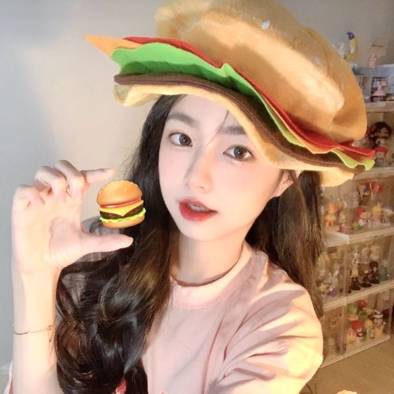 Foto di cappello da hamburger, divertente e carino, cartone animato, ragazza, cappello da hamburger_voghion.com
