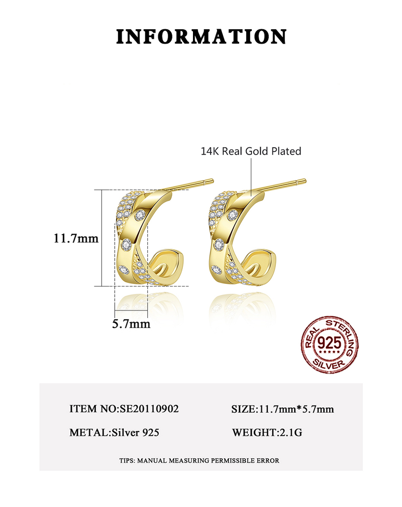 Hoop Earrings Sterling Silver Cubic Zircon Charms 14K Gold Plated Women Earings Luxury_voghion.com