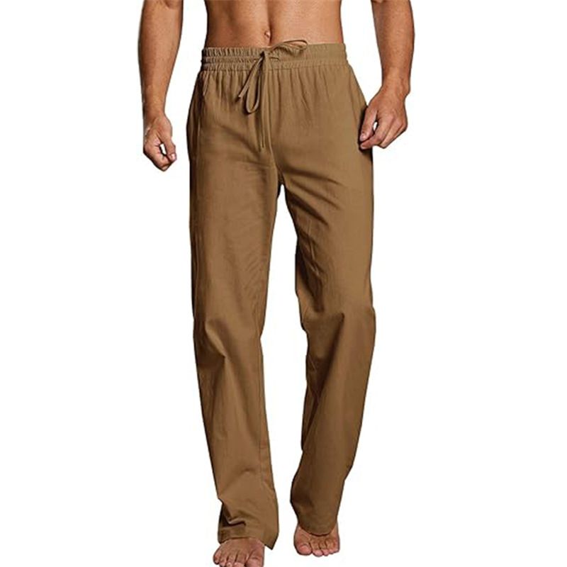 Abbigliamento da uomo Pantaloni da spiaggia estivi traspiranti con coulisse elastica in cotone e lino per il commercio estero da uomo_voghion.com