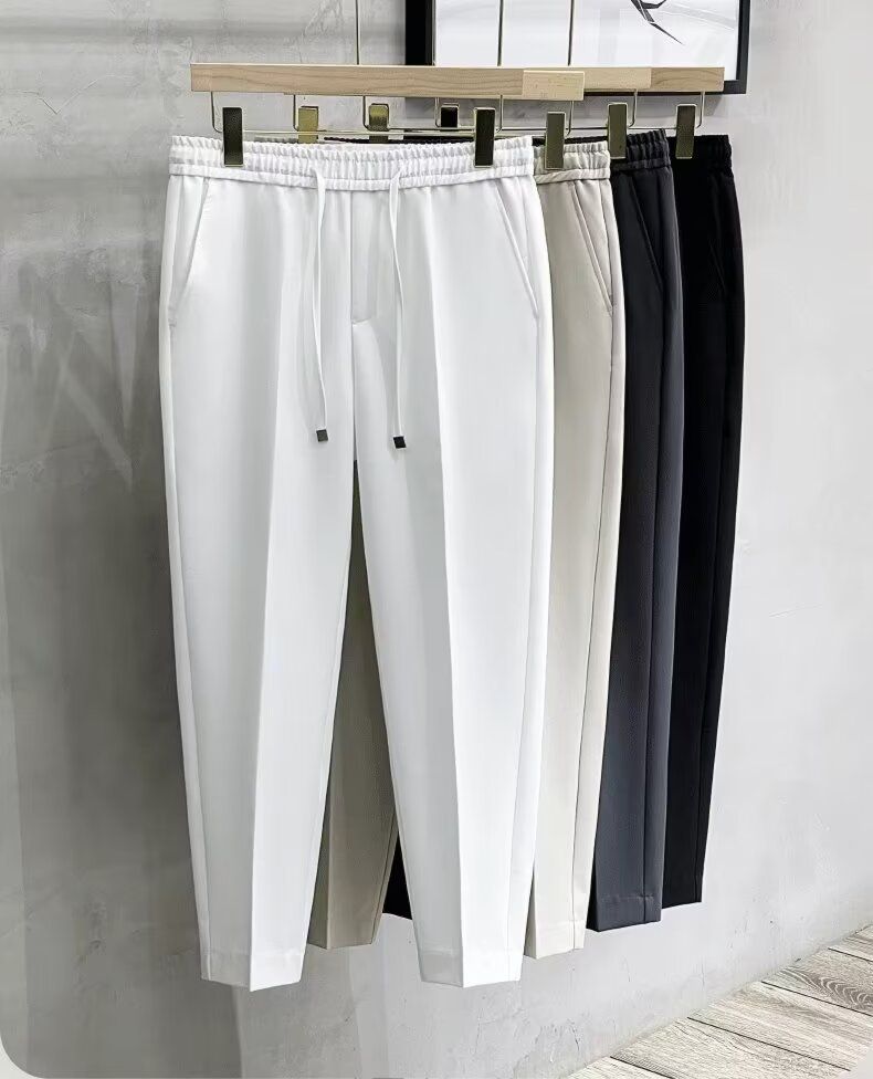 Pantaloni lunghi affusolati da uomo, versione coreana, casual, leggeri e maturi, con drappeggio, antirughe, per la primavera e l'estate_voghion.com
