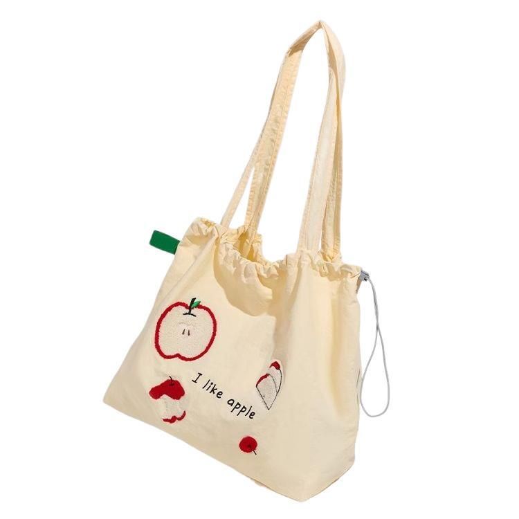 Bestickte Canvas-Tasche mit Kordelzug, vielseitige Schultertasche für Damen_voghion.com