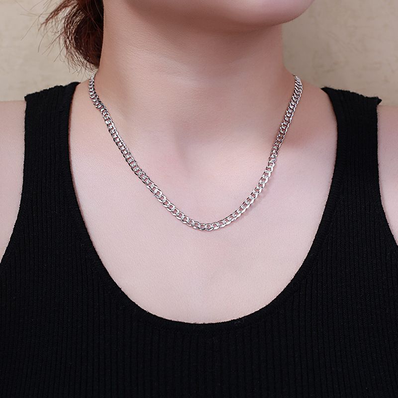 Collana S stile semplice puro, frusta da cavallo da uomo, gioielli in argento, spessa, lunga e corta, catena cubana intagliata e goffrata_voghion.com