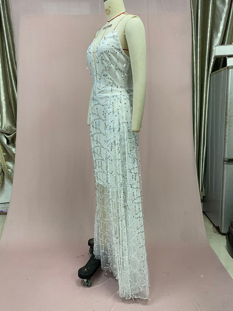 Glitzernde Perlen trägerlose Meerjungfrau Abendkleider bodenlanges Ballkleid afrikanische Roben de Soire formelle Partykleider_voghion.com