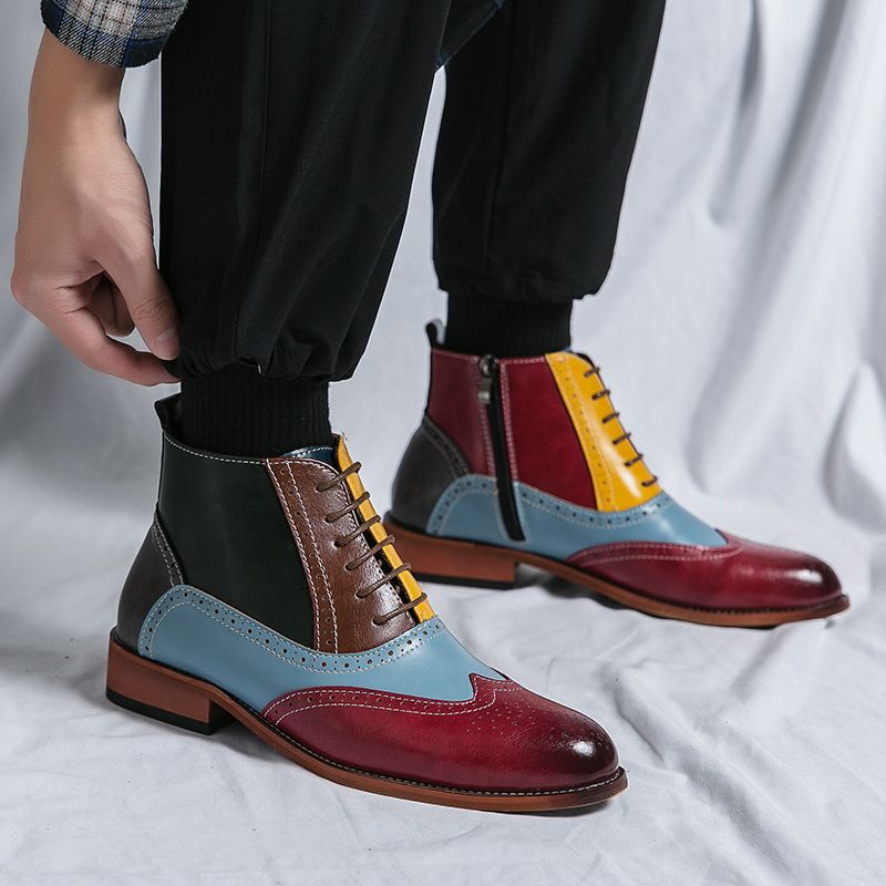 Scarpe Oxford alte alla moda da uomo, di qualità imbattibile, con lacci, modello patchwork di colori britannici, in pelle personalizzata._voghion.com