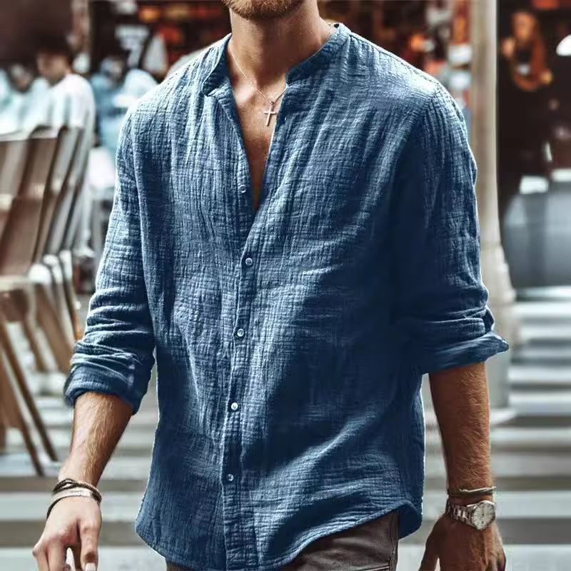 Spring New Leisure Fashion Men's Long Sleeved Double Layered Cotton Shirt_voghion.com