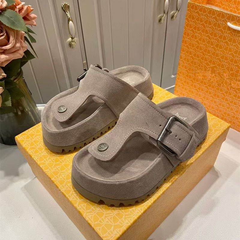 Women's Shoes Sheepskin Version~ Genuine Leather Thick-Soled Slide Sandals For Women Summer Half-Cup Small Size Platform B Irkenstock_voghion.com