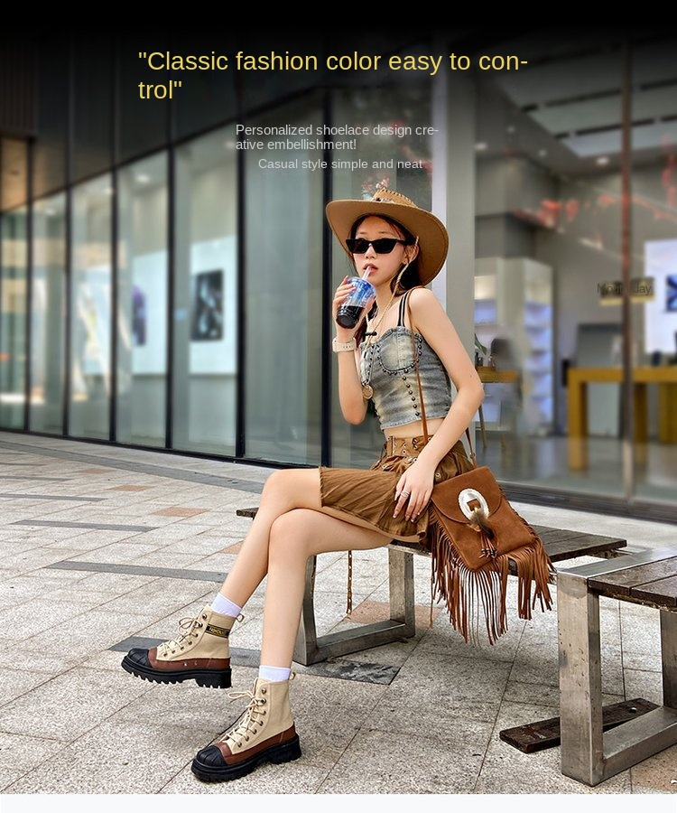 Doc Martens stivali da moto da donna Stivali da trekking a metà polpaccio in tela Stivali hipster casual traspiranti con lacci Stivali da esterno eleganti e belli da donna_voghion.com