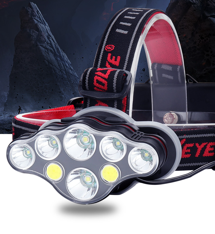 USB charging 8LED strong bald head light COB outdoor multi-functional camping night fishing waterproof headlight_voghion.com