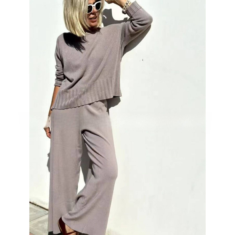 Abbigliamento da donna Pantaloni a gamba larga lavorati a maglia Tuta Maglione Pullover Pantaloni casual da donna Temperamento Tuta a due pezzi_voghion.com