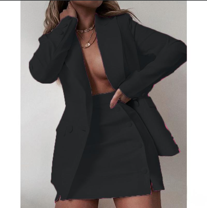 Abbigliamento donna completo tinta unita piccolo completo giacca gonna corta completo due pezzi_voghion.com