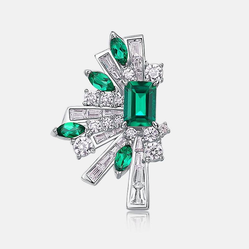 Geometric Half Scalloped Retro Earrings S925 Silver Cultivated Emerald High End Earrings Light Luxury_voghion.com