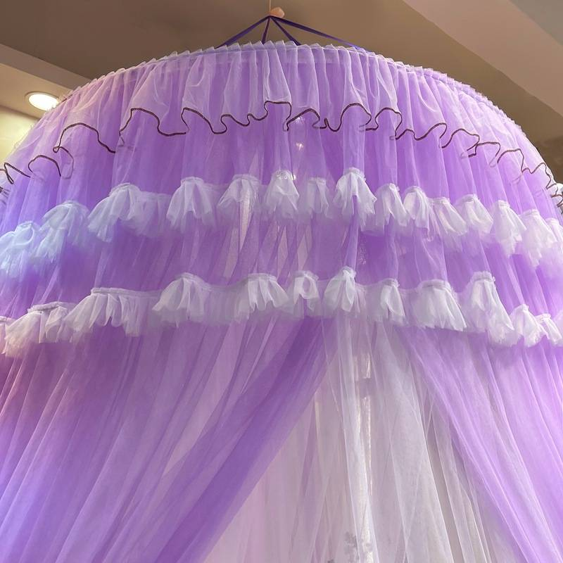 Zanzariera a baldacchino a doppio strato in pizzo principessa, copertura completa, con design appeso al soffitto, tende lunghe fino al pavimento_voghion.com