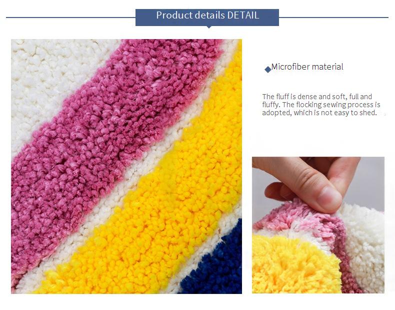 Rainbow Semi-Circle Flannel Rug - Non-Slip Kids Bath Mat, Soft Polyester Floor Carpet, Machine Washable For Bathroom, Nursery & Entryway_voghion.com