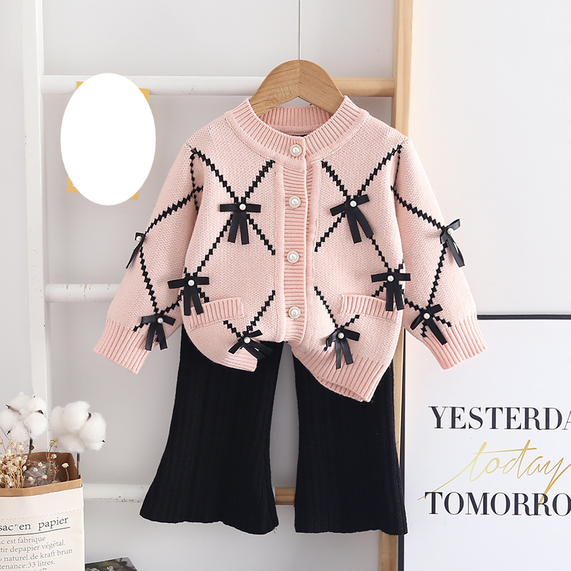 Completo in maglia per mamma e bambini, autunno e inverno 2022, nuovo cardigan con fiocco, completo in due pezzi lavorato a maglia coreano_voghion.com