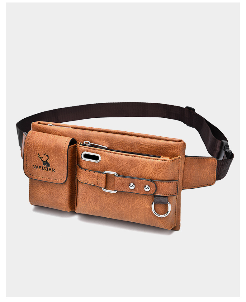 Herren-Umhängetasche, Umhängetasche, taktische Brusttasche für den Sommer, Handy-Hüft- und Hüfttasche, multifunktionale Brusttasche, Retro-PU-Hüfttasche_voghion.com