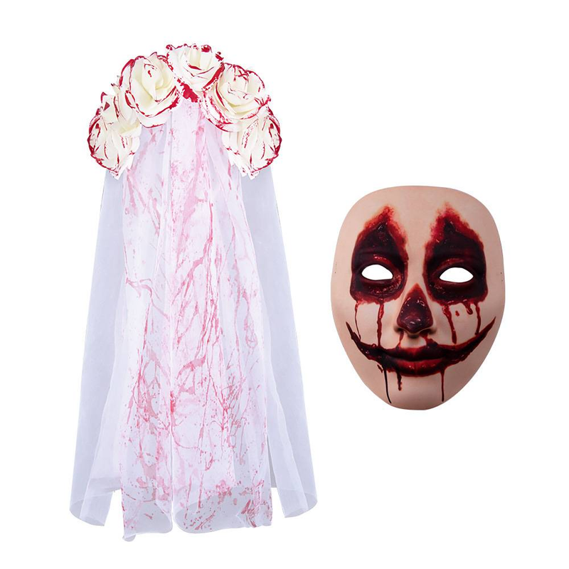 Halloween Bruidssluier, Retro Roos, Gotische Duistere Overval, Spookbruid Set_voghion.com