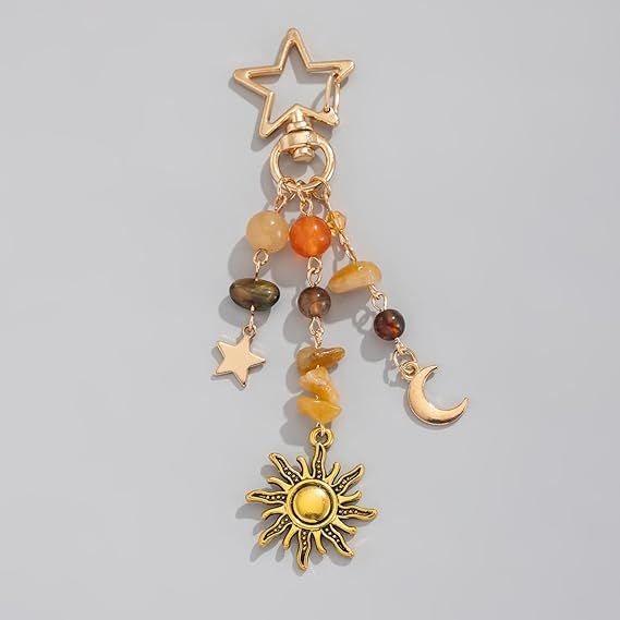 Portachiavi Sole Luna Stella Y2k Estetico Boho Hippie Portachiavi Perline di Cristallo Borsa Ciondoli per Borse_voghion.com