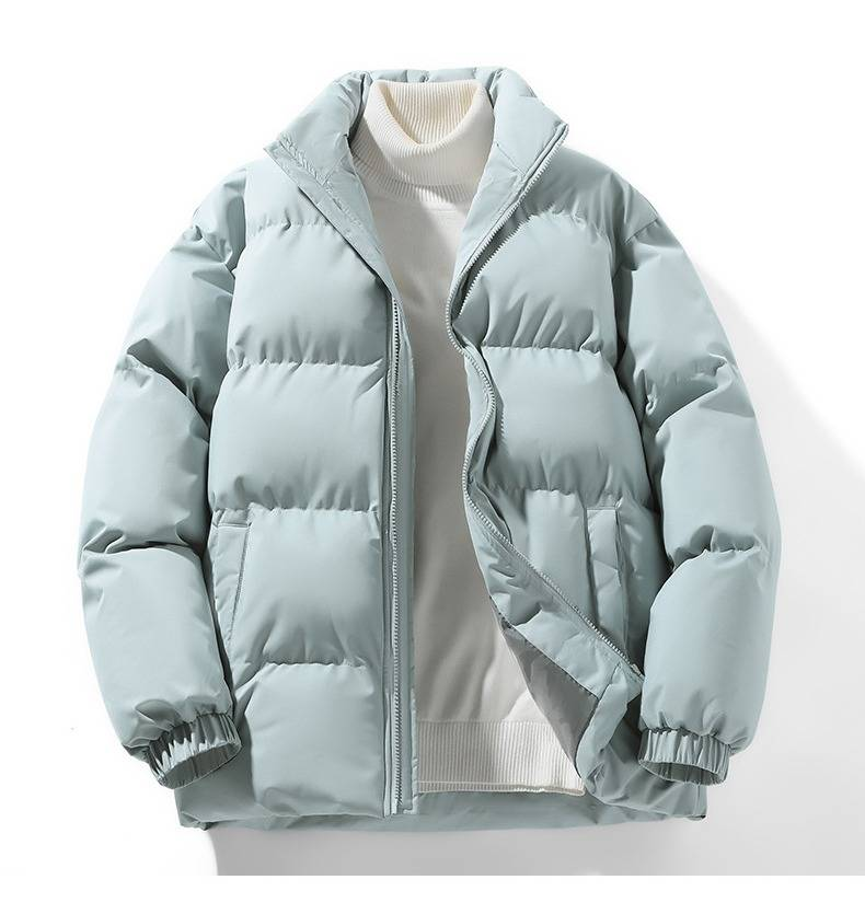 Chaqueta acolchada de invierno para hombre: chaqueta bomber estilo urbano con cuello alto (negro/rosa/caqui/azul claro, tallas S-4XL)_voghion.com