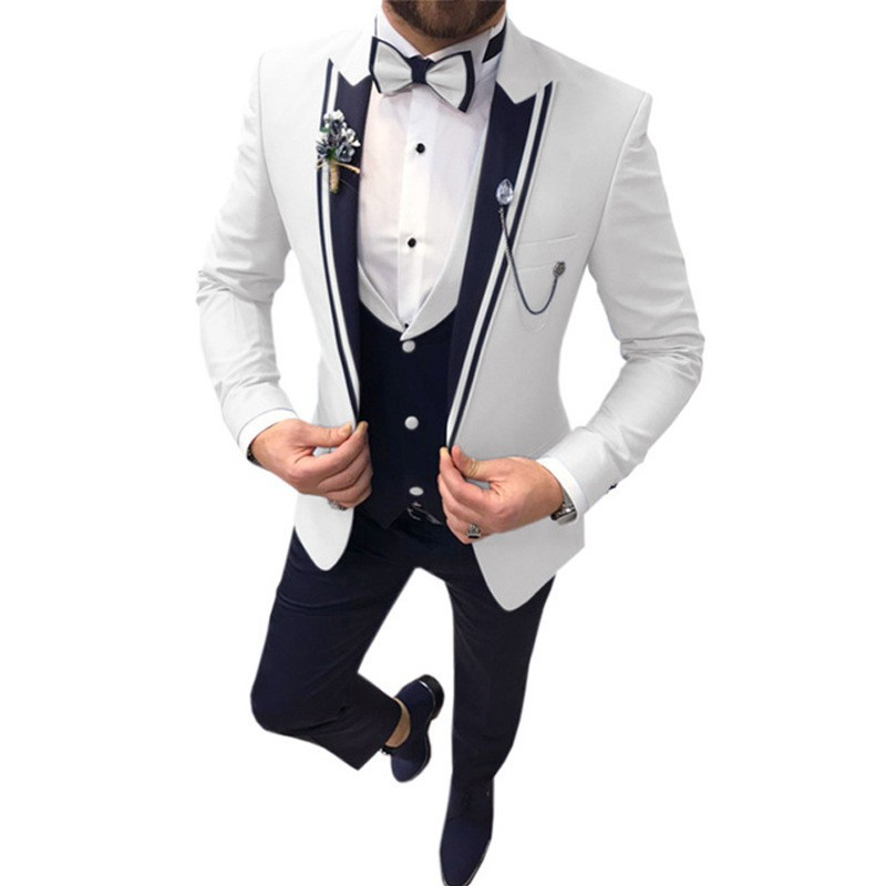 2024 Großer Business Casual Anzug Dreiteiliges Set für Bräutigam und Trauzeugen Hochzeitsbankett_voghion.com
