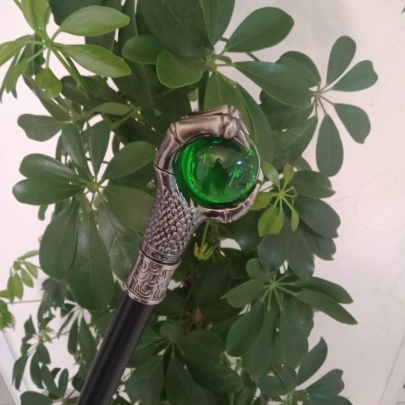 Silver Dragon Claw Grasp Green Glass Ball Walking Cane Fashion Decorative Walking Stick Gentleman Elegant Cosplay Crosier 93cm_voghion.com