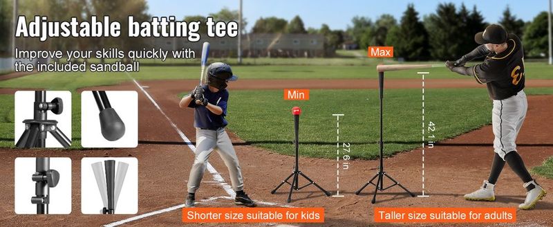 VEVOR 5x5 Ft Baseball Softball Practice Net, Portable Baseball Training Net For Hitting Batting Catching Pitching, Backstop Baseball Equipment With Bow Frame, Carry Bag, Strike Zone, Ball, Batting Tee_voghion.com