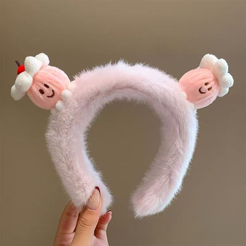 Torta di crema di ciliegie carina in peluche per donne cartone animato corona alta lavaggio viso trucco fermaglio accessorio per capelli fascia autunno inverno_voghion.com