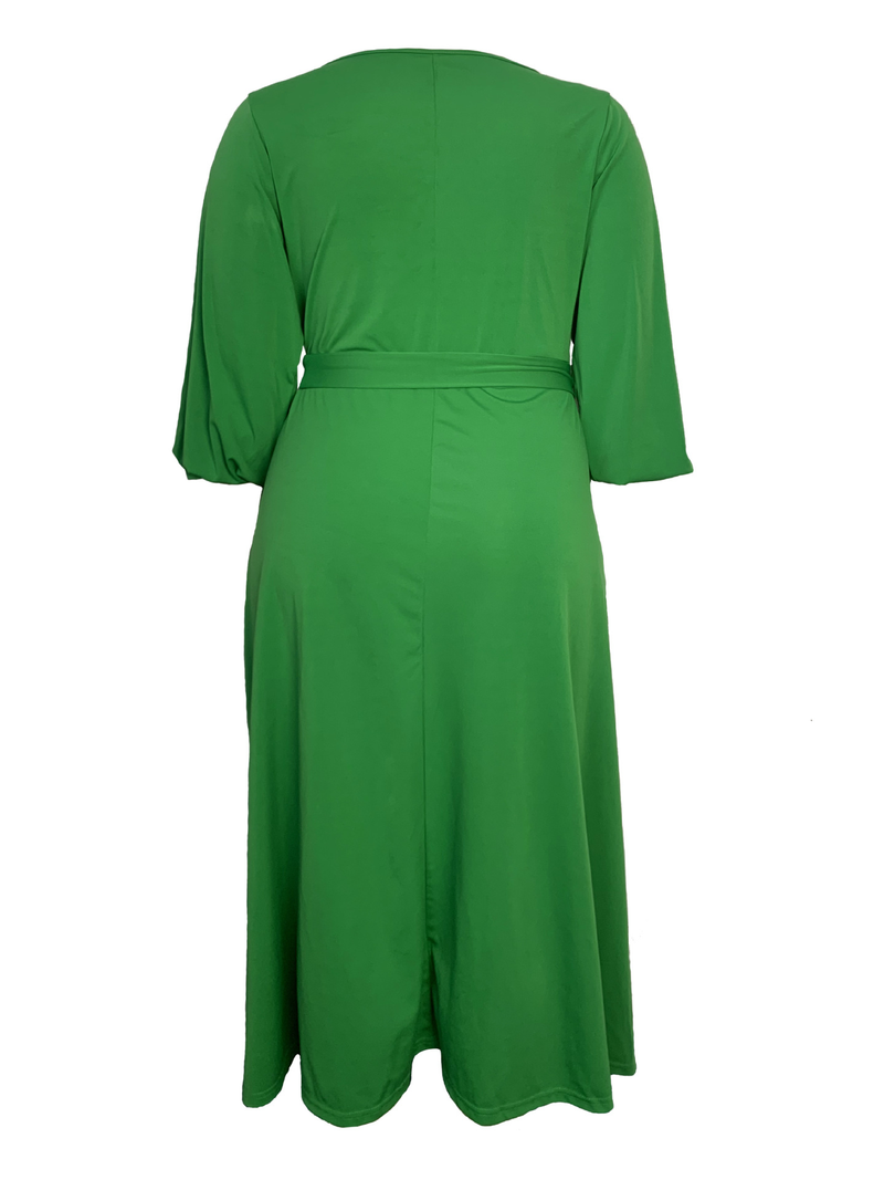 Women's clothes large size waist-cinching temperament sexy swing dress with belt_voghion.com