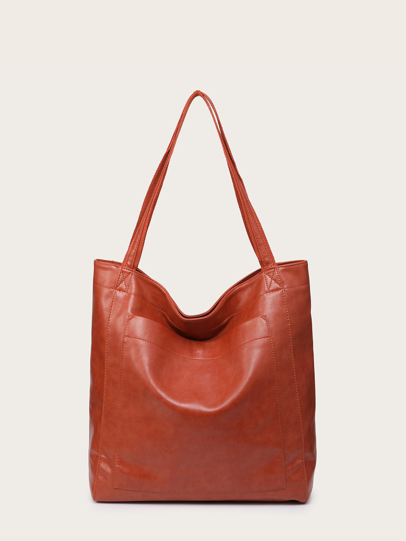 Pocket Women's Soft Leather Handheld One Shoulder Retro Oil and Wax Leather Large Capacity 2024 New Fashionable and Minimalist Tote Bag_voghion.com