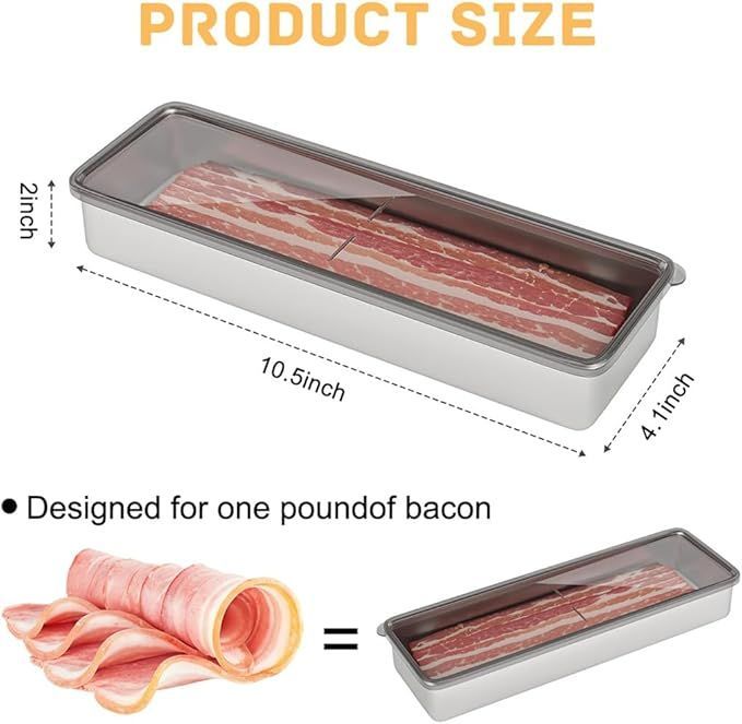 Bacon Container Stainless Steel Airtight Cheese Container Bacon Containers For Refrigerator Food Storage Containers With Lids Deli Meat Saver Bacon Holder 10.5 Inches Long_voghion.com
