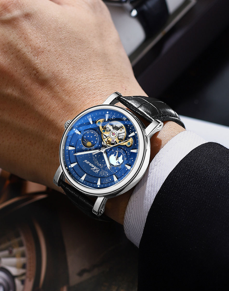 2023 New Star River Moon Phase Hollow Flywheel Mechanical Watch Men's Watch Fully Automatic Glow Business Men's Watch_voghion.com