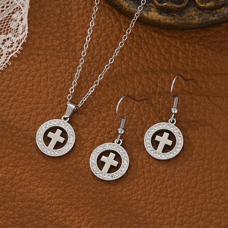 Neue Kreuz Titan Ohrringe Anhänger Straße Edelstahl Unisex Heißer Verkauf Diamant-Verkrustete Schmuck_voghion.com