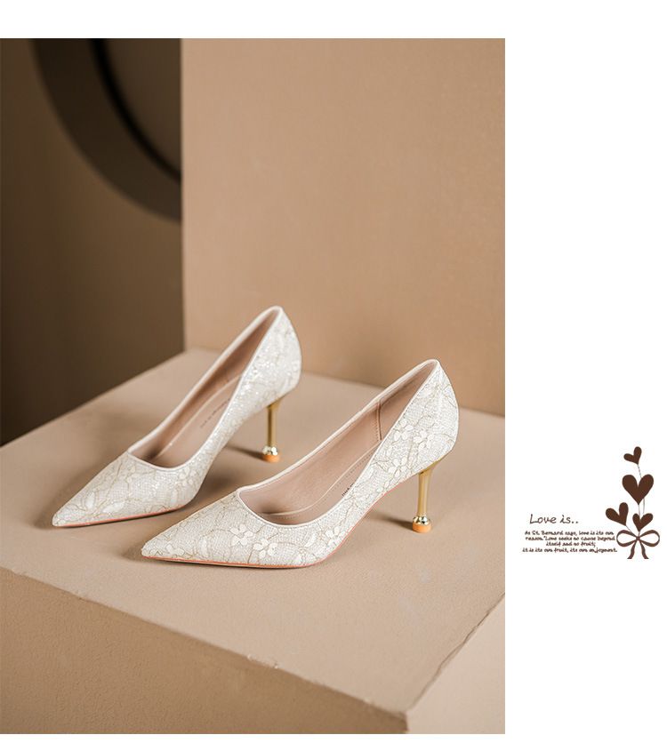 760 6 New Light Luxury Lace High Heels Women's Design Niche Temperament Pointed Stiletto Single Shoes_voghion.com