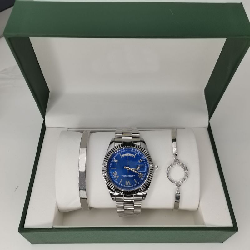 Three Piece Steel Strip Men's With Dual Calendar, Business Quartz, Night Light Waterproof, Non Mechanical Movement_voghion.com