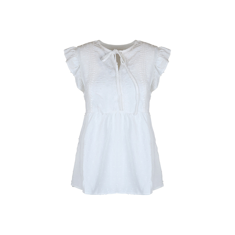 White Sleeveless Design Ruffled Shirt_voghion.com