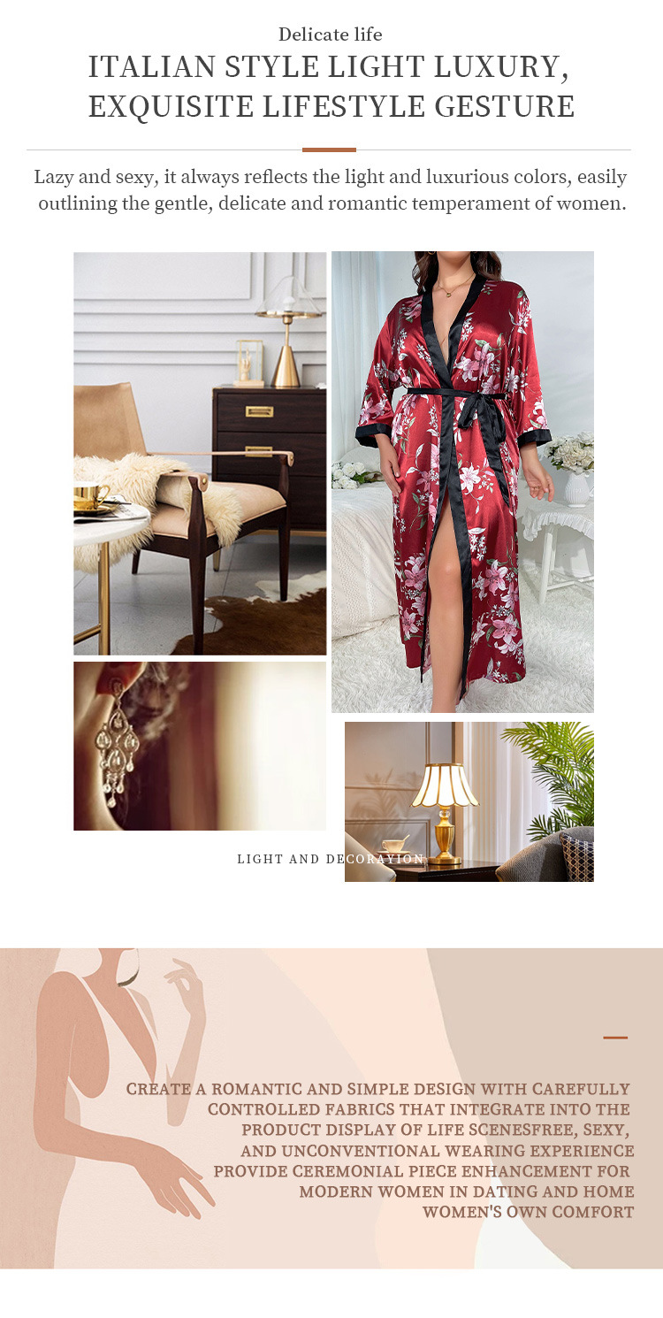 Sovkläder för kvinnor Plus Size Pyjamas för kvinnor Fashionabla Casual Lös tryckta pyjamas för kvinnor Långsimulerad siden sexig nattlinne_voghion.com