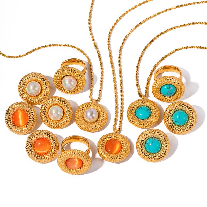 Orecchini pendenti rotondi in oro stile INS francesi eleganti e alla moda Orecchini pendenti in acciaio inossidabile_voghion.com