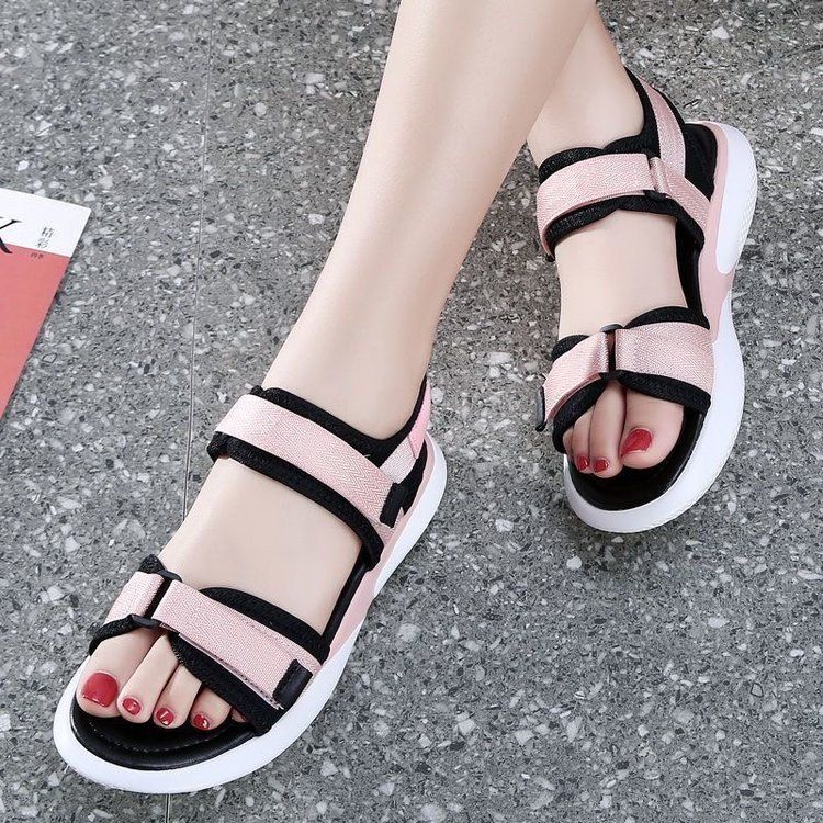 Sandali sportivi da donna Ins Tide Beach Shoes Studenti Sandali piatti versatili con velcro_voghion.com