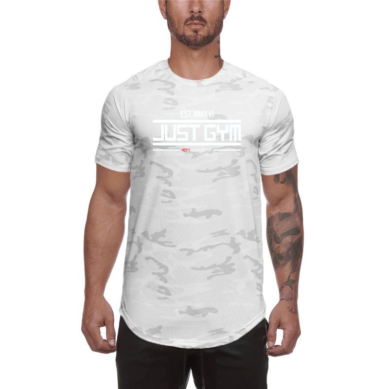 Herr fitness kamouflage T-shirt kortärmad snabbtorkande andningsbar baströja_voghion.com