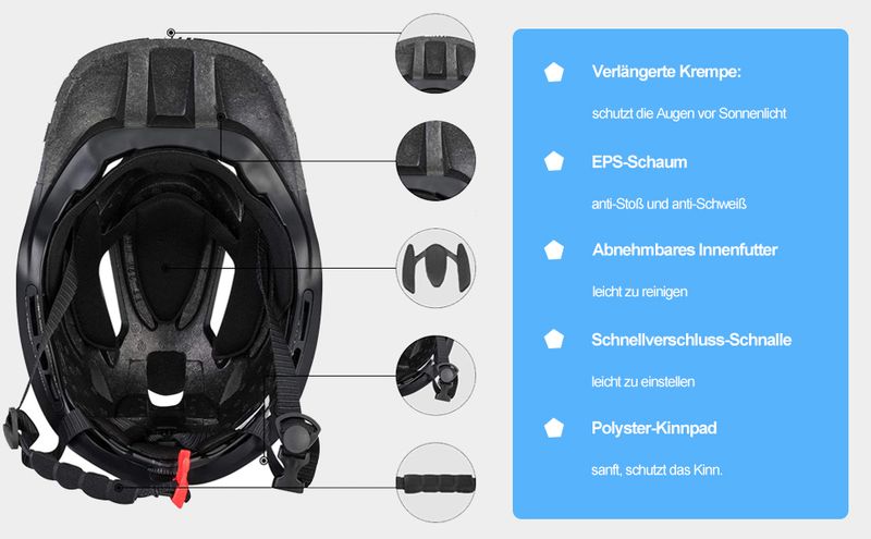 ROCKBROS Fahrrad Kinderhelm Integralhelm Schutzhelm Antischweiß Trennbar 48-58CM_voghion.com