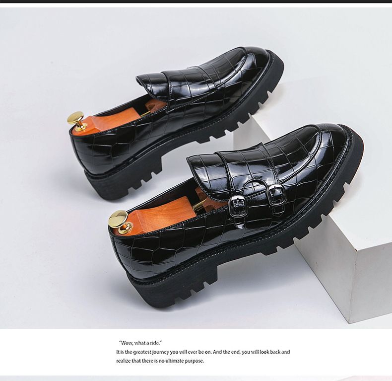 Neu Große Größe Seite Doppel Pin Schnalle Loafer Männer Patent Leder Glänzend Starke Ferse Plattform Höhe_voghion.com